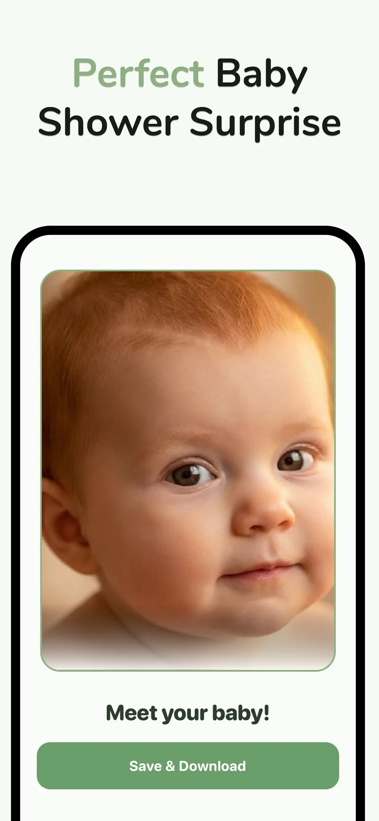 AI baby portrait result ready to save and download for a baby shower surprise