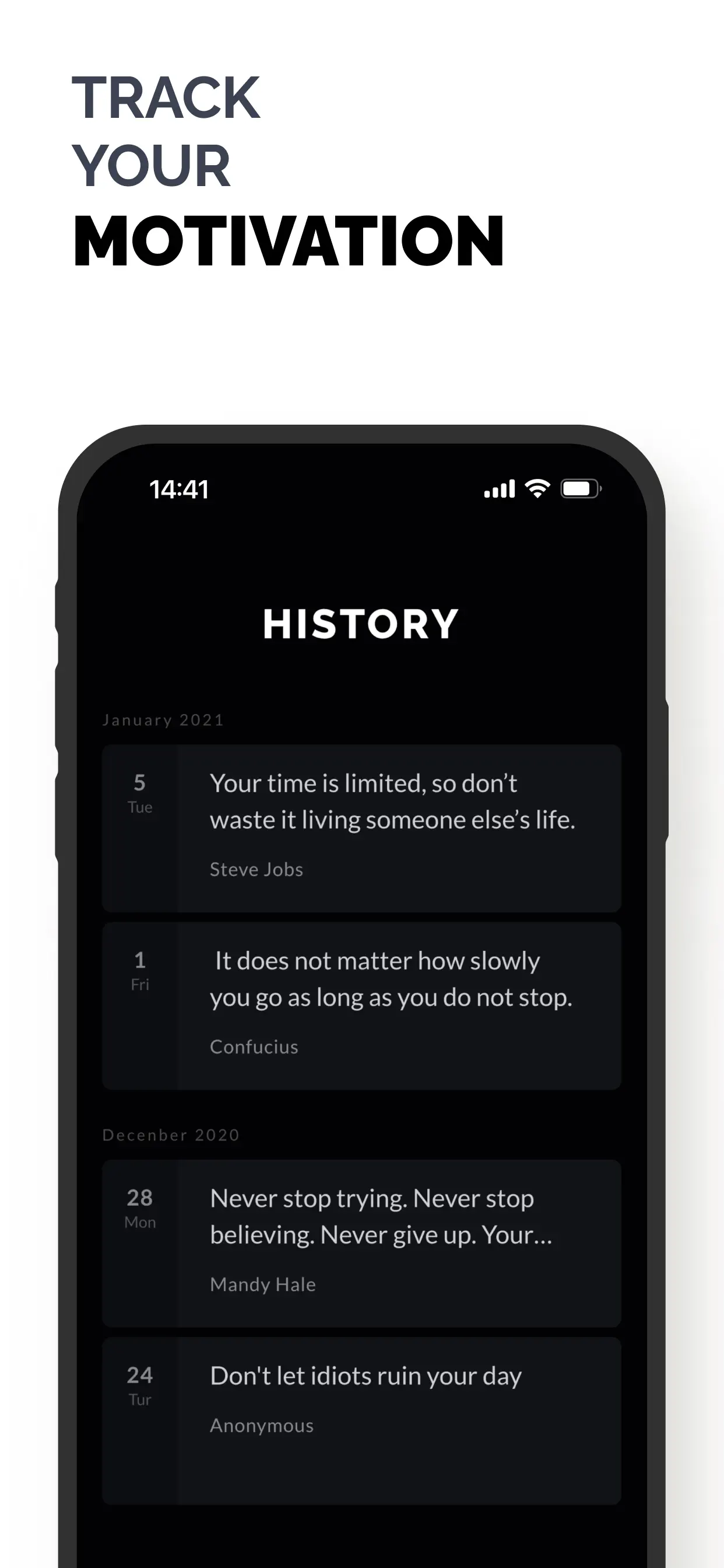Motivation history — track every daily quote you chose in MOTIVE